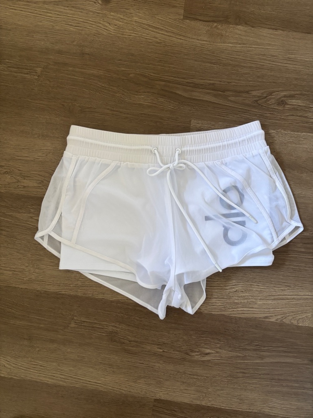 ALO Yoga White Layered Mesh Athletic Shorts